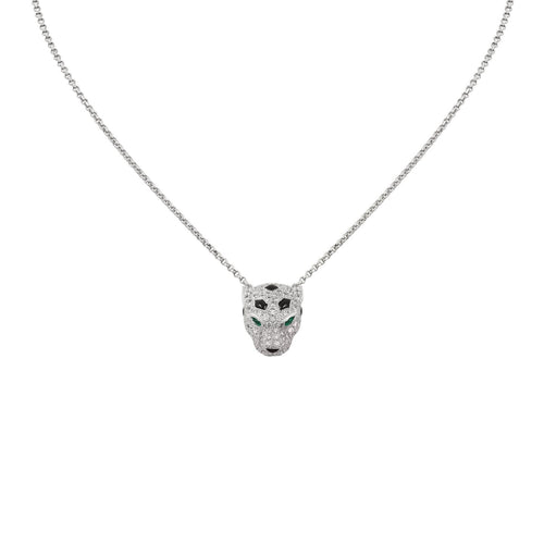[Leaves]LEOPARD HEAD FULL PAVÉ DIAMOND PENDANT NECKLACE