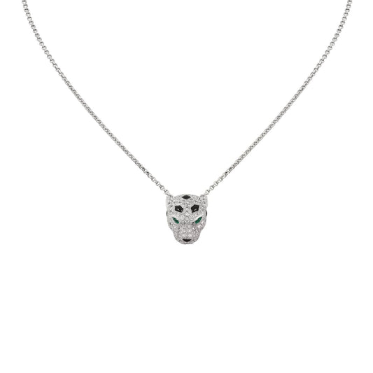 [Leaves]LEOPARD HEAD FULL PAVÉ DIAMOND PENDANT NECKLACE