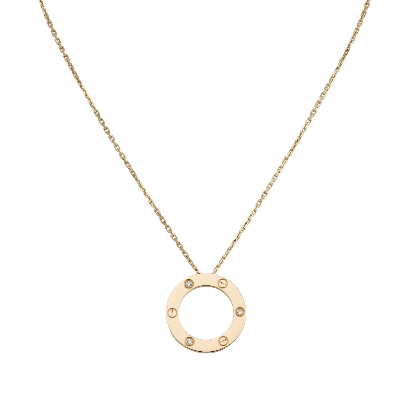 [Leaves]LOVE LARGE CIRCULAR PENDANT 3-DIAMOND NECKLACE