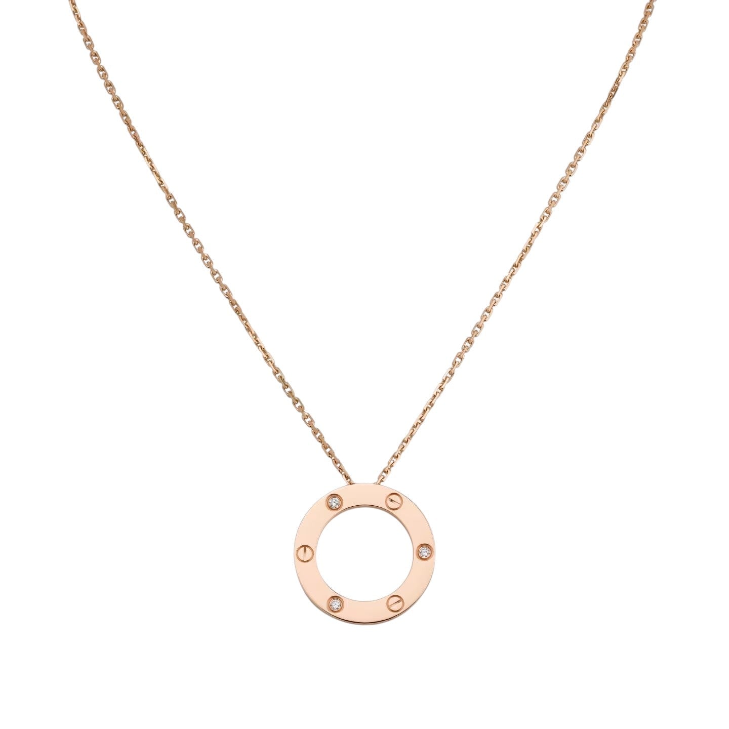 [Leaves]LOVE LARGE CIRCULAR PENDANT 3-DIAMOND NECKLACE