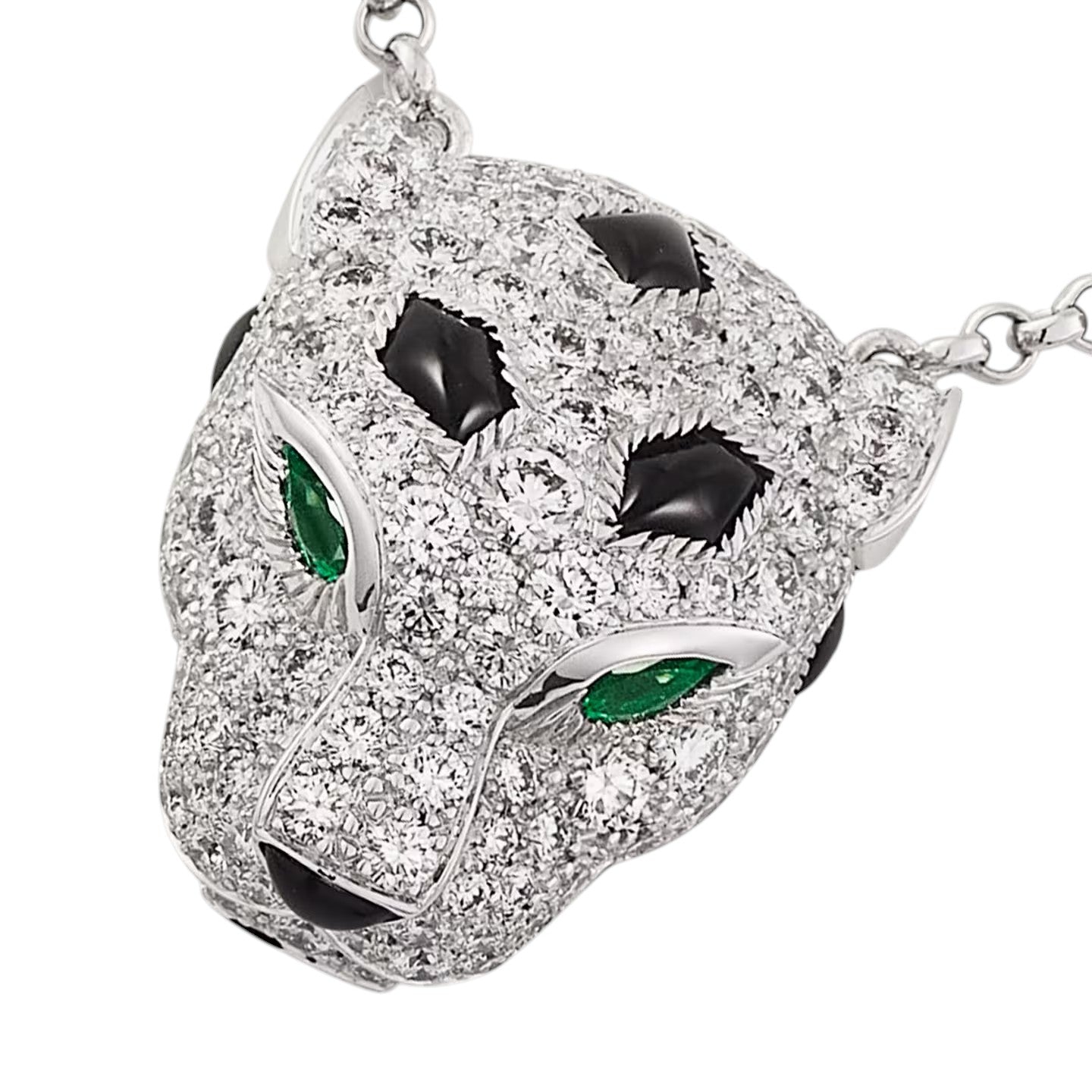 [Leaves]LEOPARD HEAD FULL PAVÉ DIAMOND PENDANT NECKLACE