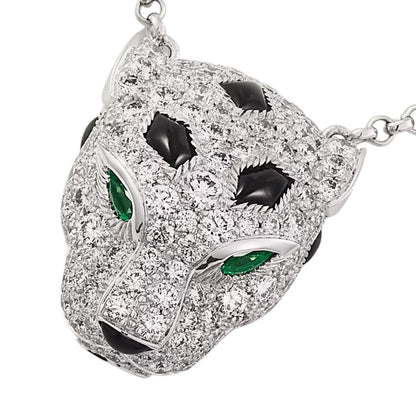 [Leaves]LEOPARD HEAD FULL PAVÉ DIAMOND PENDANT NECKLACE