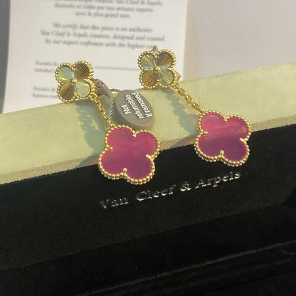 [Leaves]NEW CLOVER 2 MOTIF PINK ENAMEL EARRINGS