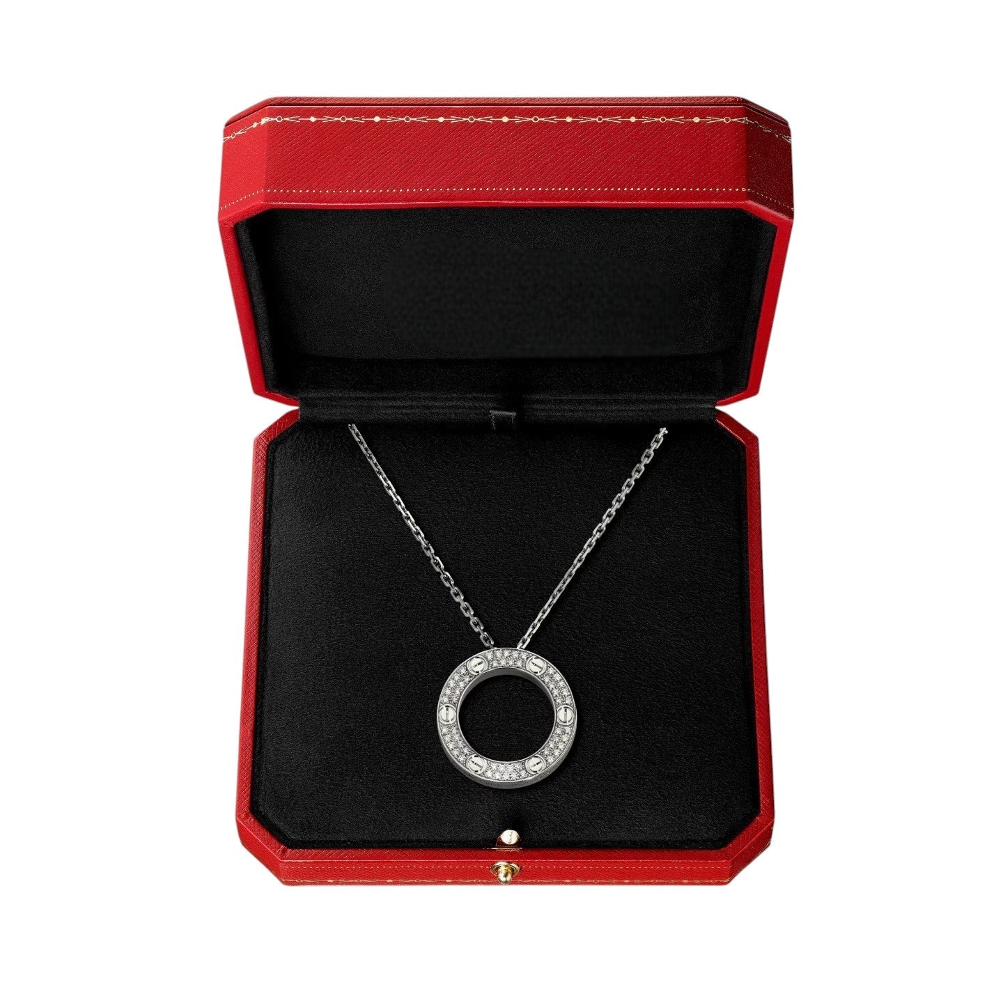 [Leaves]LOVE LARGE CIRCULAR PENDANT FULL-PAVÉ DIAMOND NECKLACE