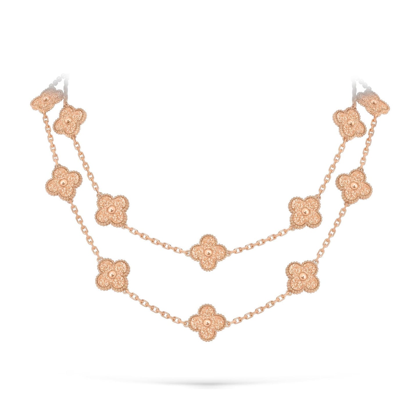 [Leaves]CLASSIC 20-MOTIF LUCKY CLOVER LONG NECKLACE ROSE GOLD COLLECTION