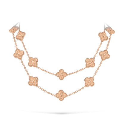 [Leaves]CLASSIC 20-MOTIF LUCKY CLOVER LONG NECKLACE ROSE GOLD COLLECTION