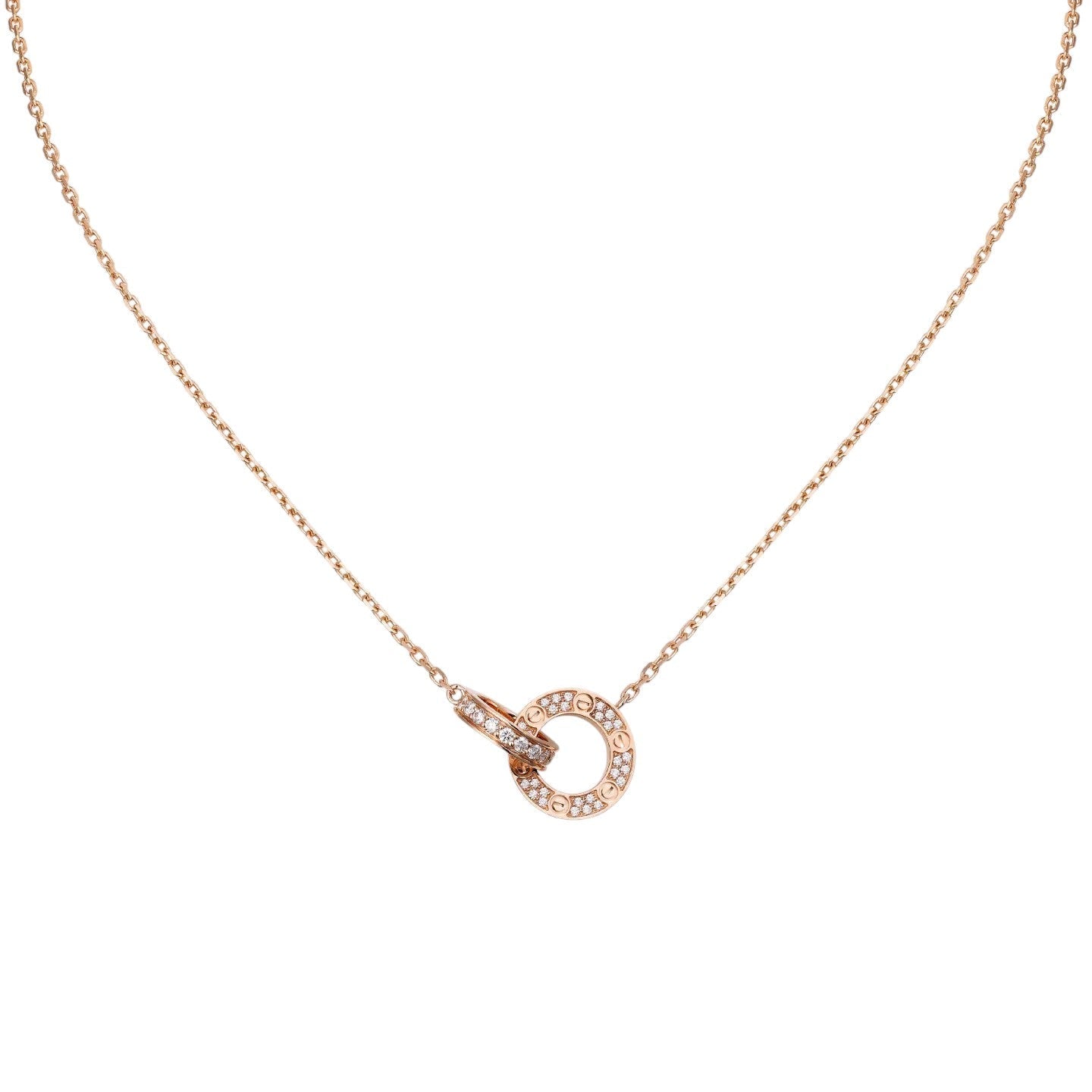 [Leaves]LOVE DOUBLE-RING PENDANT FULL-PAVÉ NECKLACE