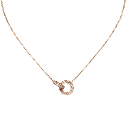 [Leaves]LOVE DOUBLE-RING PENDANT FULL-PAVÉ NECKLACE