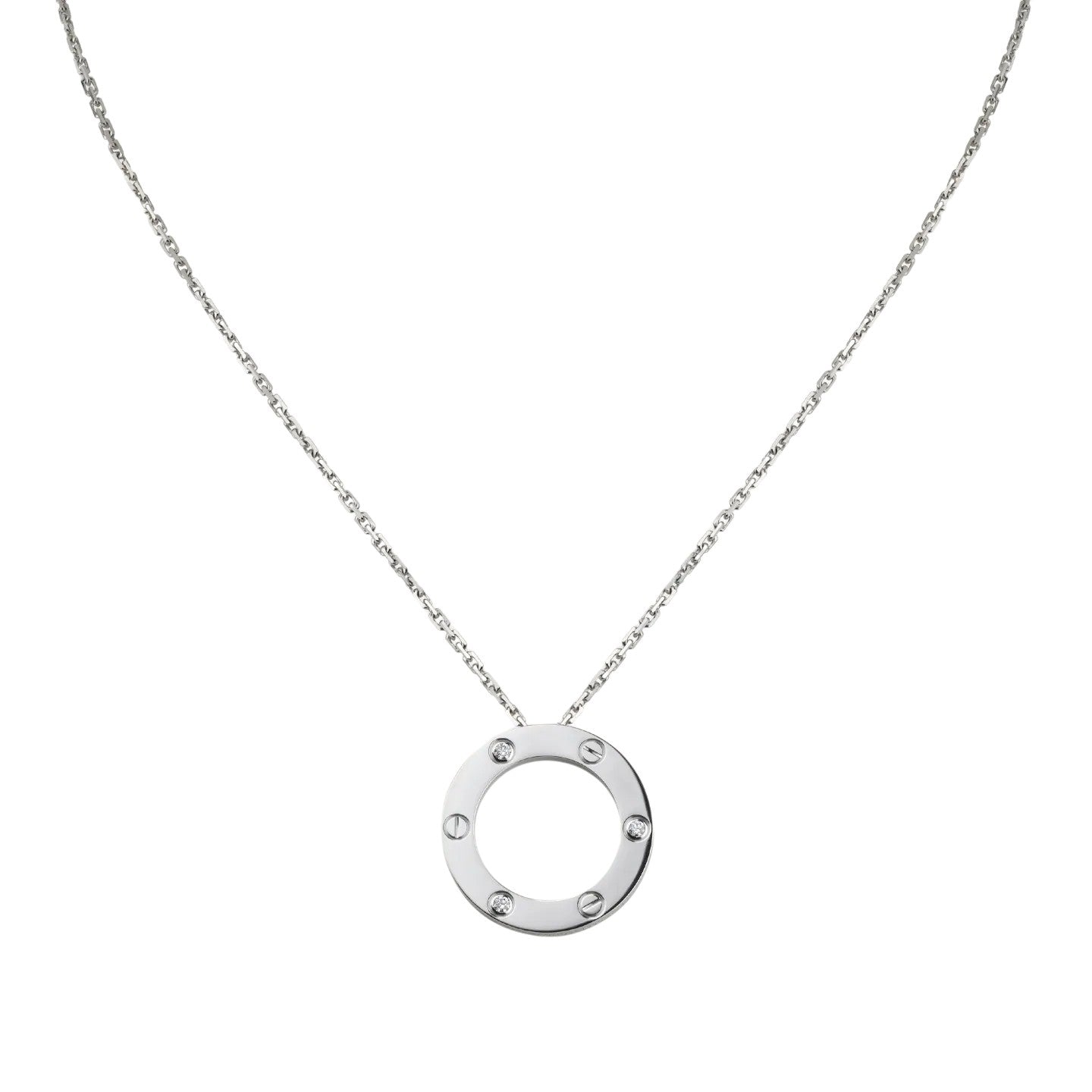 [Leaves]LOVE LARGE CIRCULAR PENDANT 3-DIAMOND NECKLACE