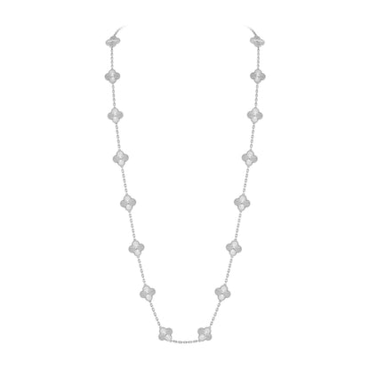 [Leaves]CLASSIC 20-MOTIF LUCKY CLOVER LONG NECKLACE WHITE GOLD COLLECTION