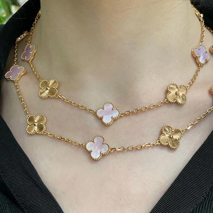 [Leaves]CLOVER 20 MOTIFS LASER PINK MOP NECKLACE