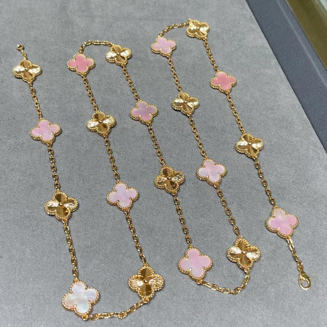 [Leaves]CLOVER 20 MOTIFS LASER PINK MOP NECKLACE