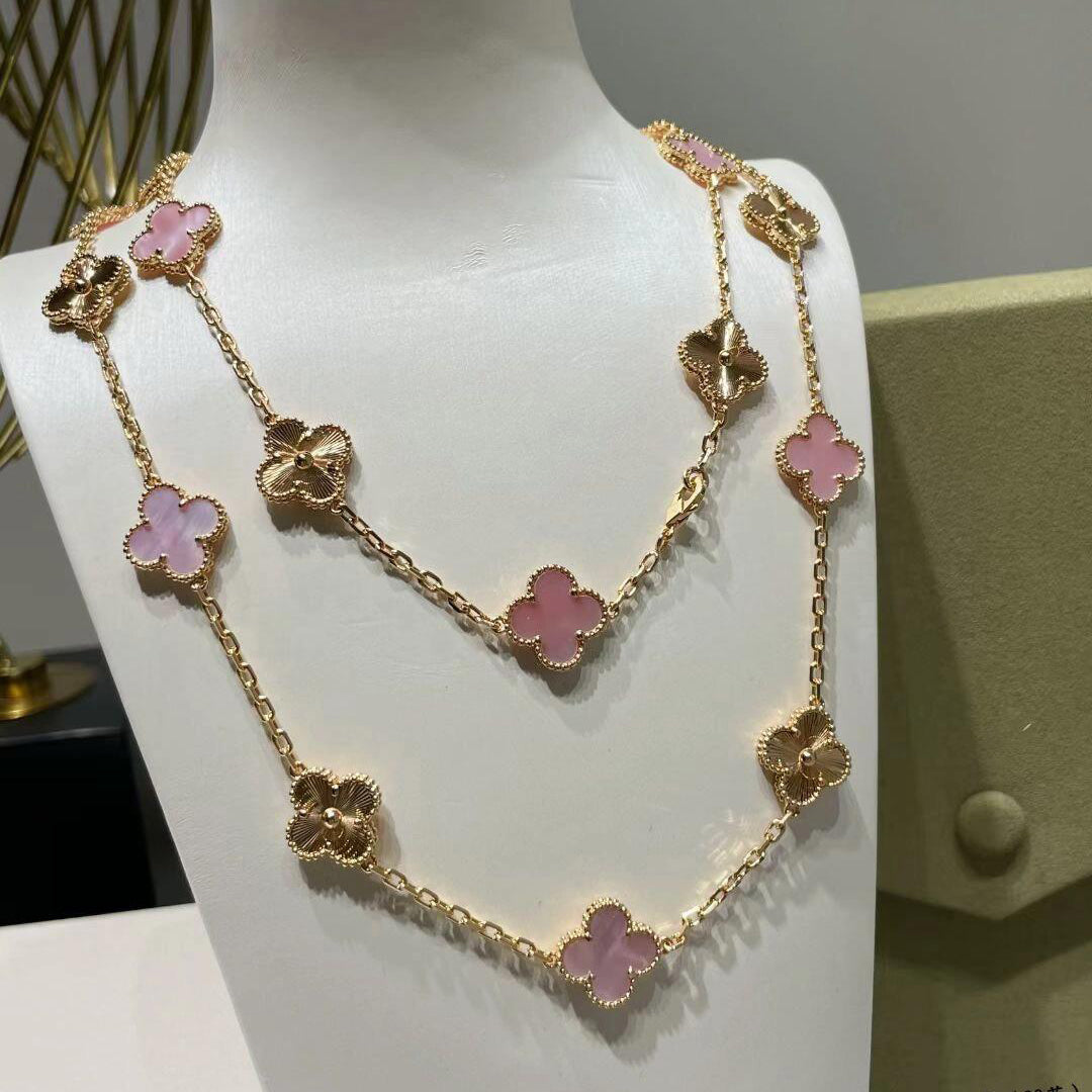 [Leaves]CLOVER 20 MOTIFS LASER PINK MOP NECKLACE