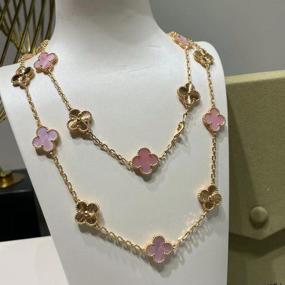 [Leaves]CLOVER 20 MOTIFS LASER PINK MOP NECKLACE