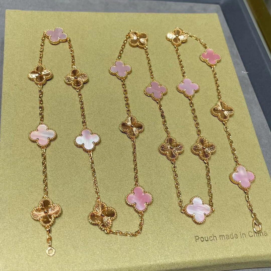 [Leaves]CLOVER 20 MOTIFS LASER PINK MOP NECKLACE