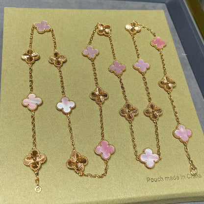 [Leaves]CLOVER 20 MOTIFS LASER PINK MOP NECKLACE