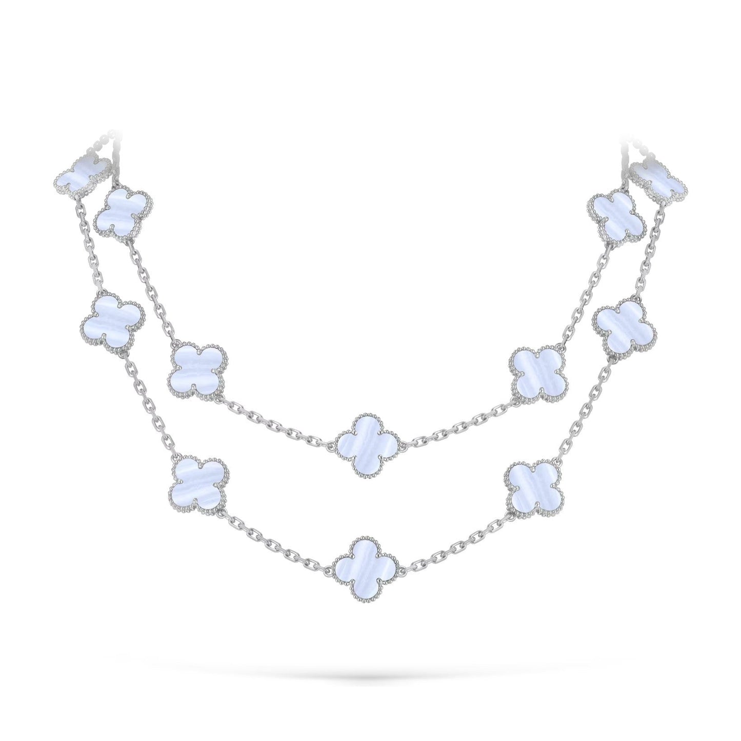 [Leaves]CLASSIC 20-MOTIF LUCKY CLOVER LONG NECKLACE WHITE GOLD COLLECTION