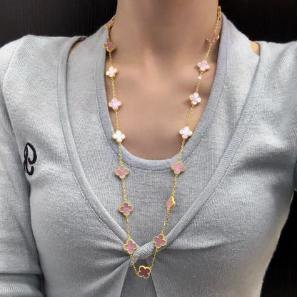 [Leaves]CLOVER 20 MOTIFS PINK MOP NECKLACE