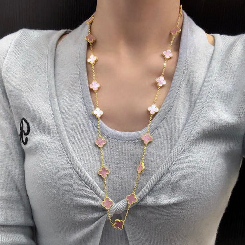 [Leaves]CLOVER 20 MOTIFS PINK MOP NECKLACE