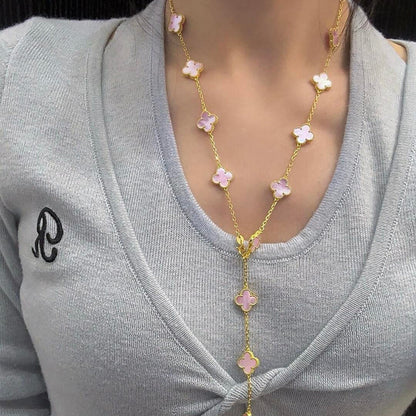 [Leaves]CLOVER 20 MOTIFS PINK MOP NECKLACE