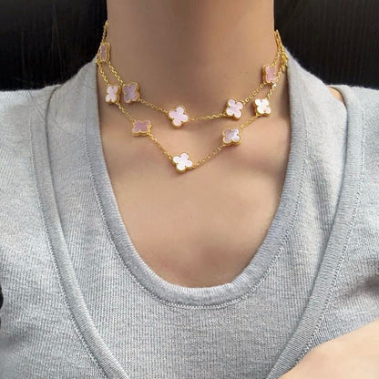 [Leaves]CLOVER 20 MOTIFS PINK MOP NECKLACE