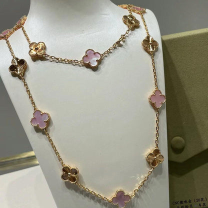 [Leaves]CLOVER 20 MOTIFS LASER PINK MOP NECKLACE