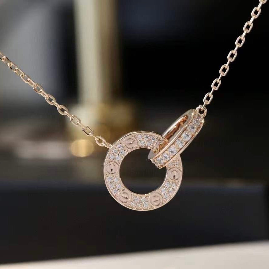 [Leaves]LOVE 7.6MM NECKLACE ROSE GOLD AND SILVER  FULL DIAMOND