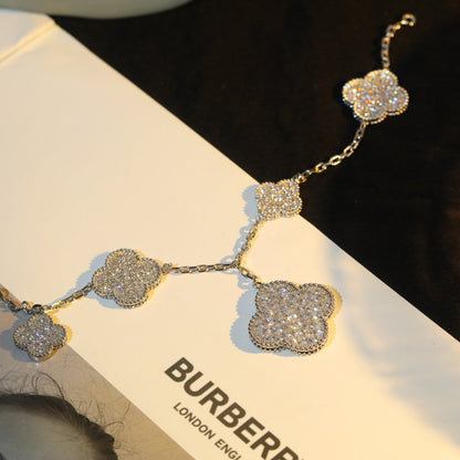 [Leaves]CLOVER BRACELET 5 MOTIF SILVER DIAMOND PAVED