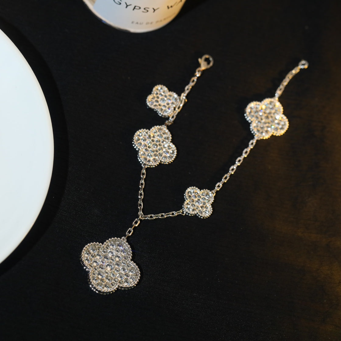 [Leaves]CLOVER BRACELET 5 MOTIF SILVER DIAMOND PAVED