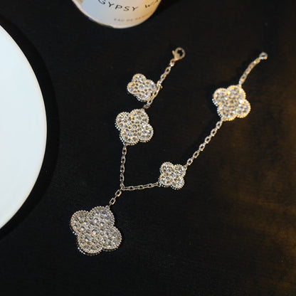 [Leaves]CLOVER BRACELET 5 MOTIF SILVER DIAMOND PAVED