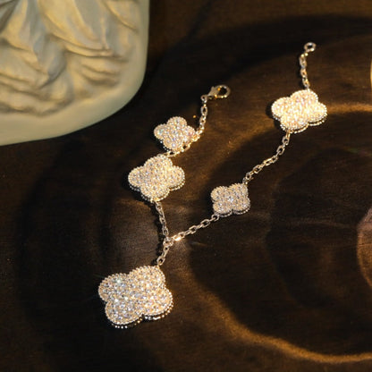 [Leaves]CLOVER BRACELET 5 MOTIF SILVER DIAMOND PAVED