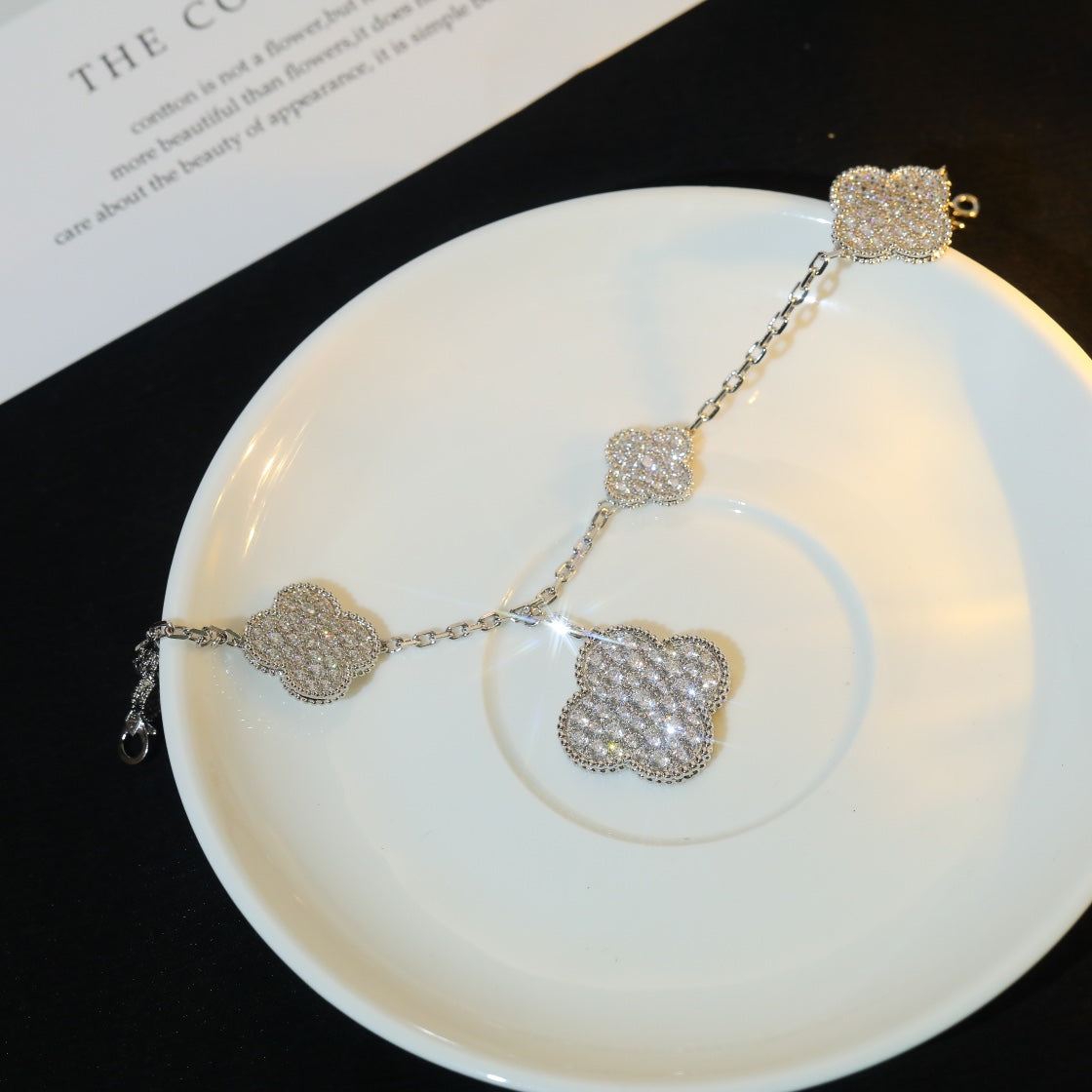 [Leaves]CLOVER BRACELET 5 MOTIF SILVER DIAMOND PAVED