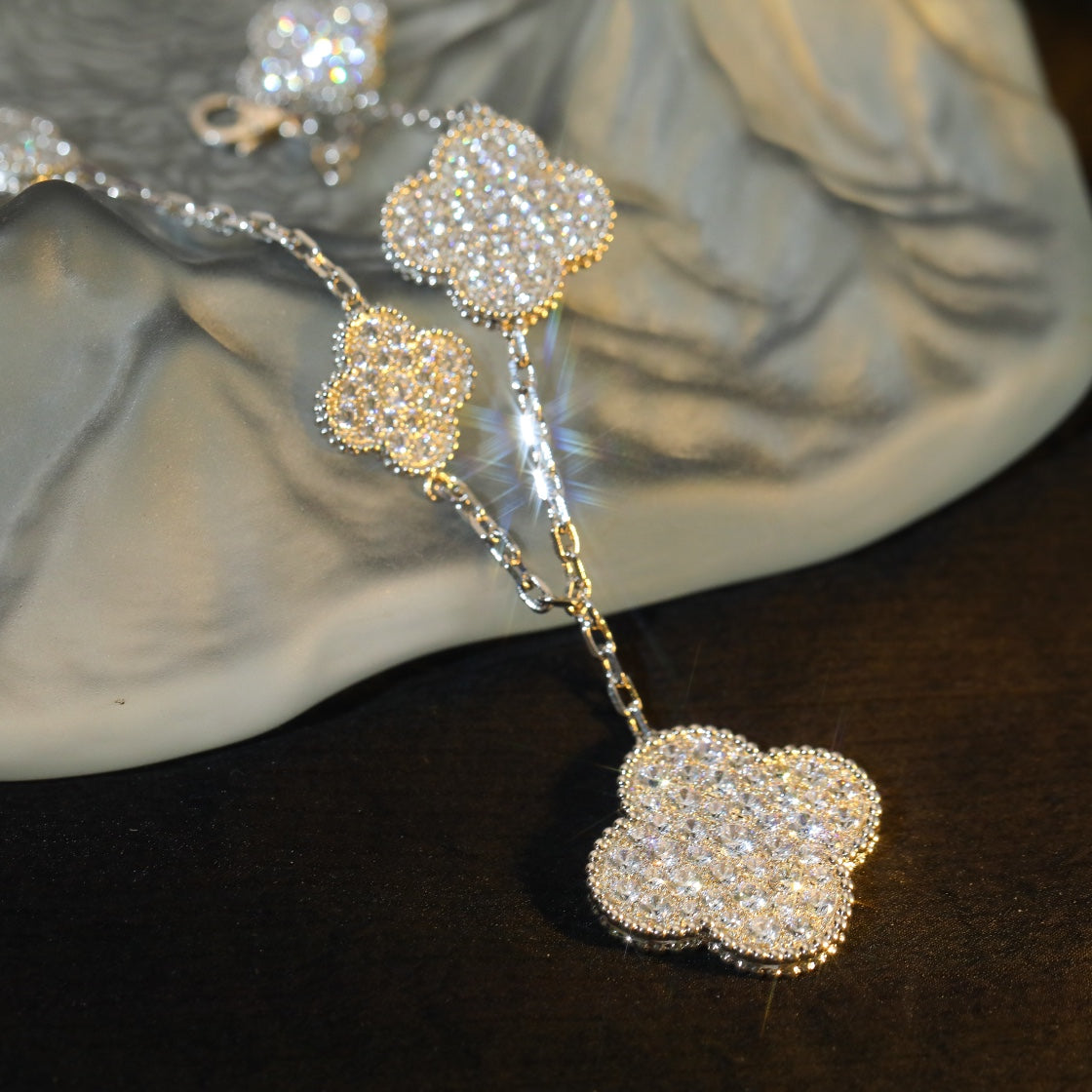 [Leaves]CLOVER BRACELET 5 MOTIF SILVER DIAMOND PAVED