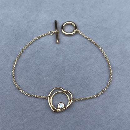 [Leaves]HOLLOW HEART SINGLE DIAMOND BRACELET