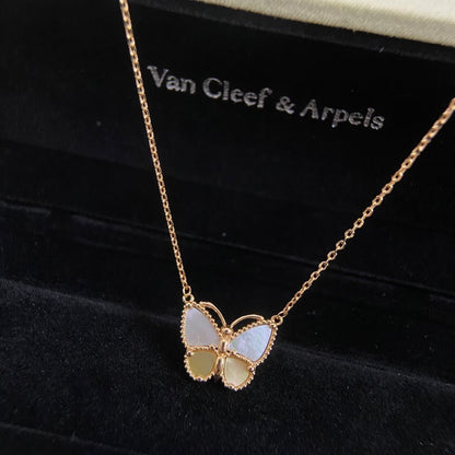 [Leaves]NEW ROSE GOLD WHITE MOTHER OF PEARL BUTTERFLY NECKLACE