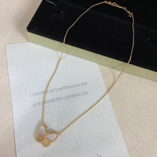 [Leaves]NEW ROSE GOLD WHITE MOTHER OF PEARL BUTTERFLY NECKLACE