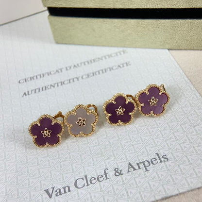 [Leaves]NEW PURPLE PLUM FRAGRANCE PLUM BLOSSOM GOLD EARRINGS