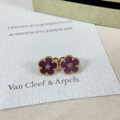 [Leaves]NEW PURPLE PLUM FRAGRANCE PLUM BLOSSOM GOLD EARRINGS