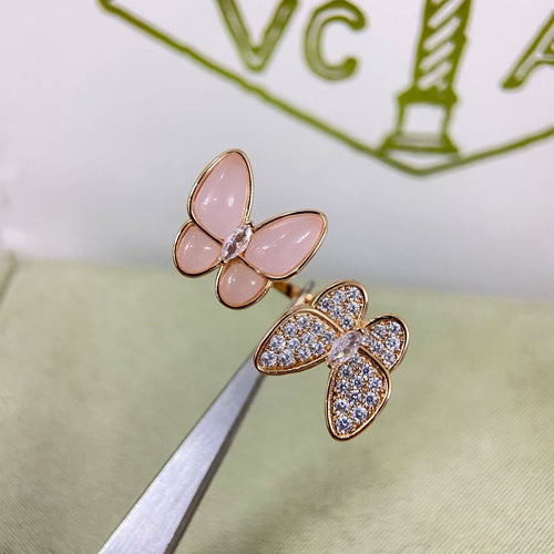 [Leaves]TWIN BUTTERFLY NEW DIAMOND & PINK BUTTERFLY RING