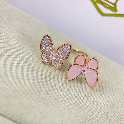 [Leaves]TWIN BUTTERFLY NEW DIAMOND & PINK BUTTERFLY RING