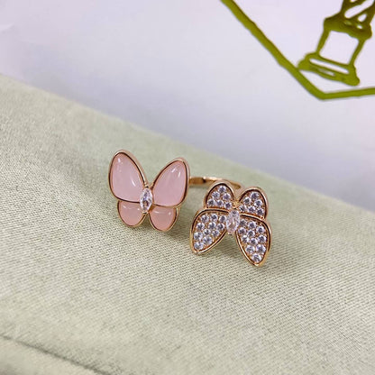 [Leaves]TWIN BUTTERFLY NEW DIAMOND & PINK BUTTERFLY RING