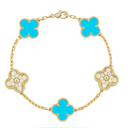 [Leaves]LUCKY CLOVER 5-MOTIF BRACELET - TURQUOISE COLLECTION