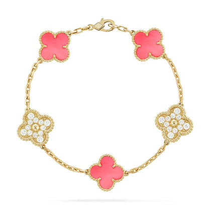 [Leaves]LUCKY CLOVER 5-MOTIF BRACELET - PINK MOTHER-OF-PEARL COLLECTION