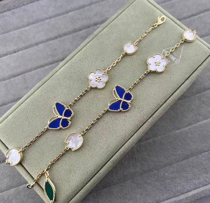 [Leaves ]LUCKY SPRING GOLD BLUESTONE WHITE MOTHER-OF-PEARL BRACELET