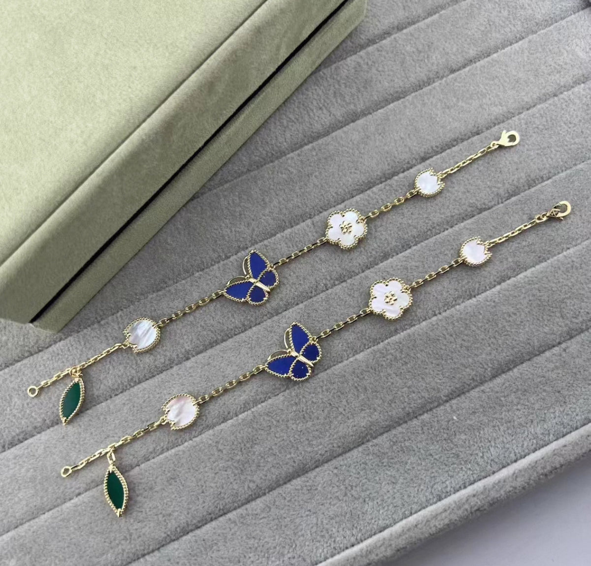 [Leaves ]LUCKY SPRING GOLD BLUESTONE WHITE MOTHER-OF-PEARL BRACELET