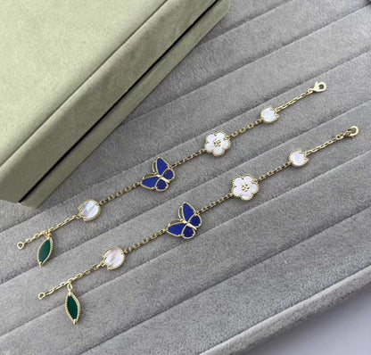 [Leaves ]LUCKY SPRING GOLD BLUESTONE WHITE MOTHER-OF-PEARL BRACELET