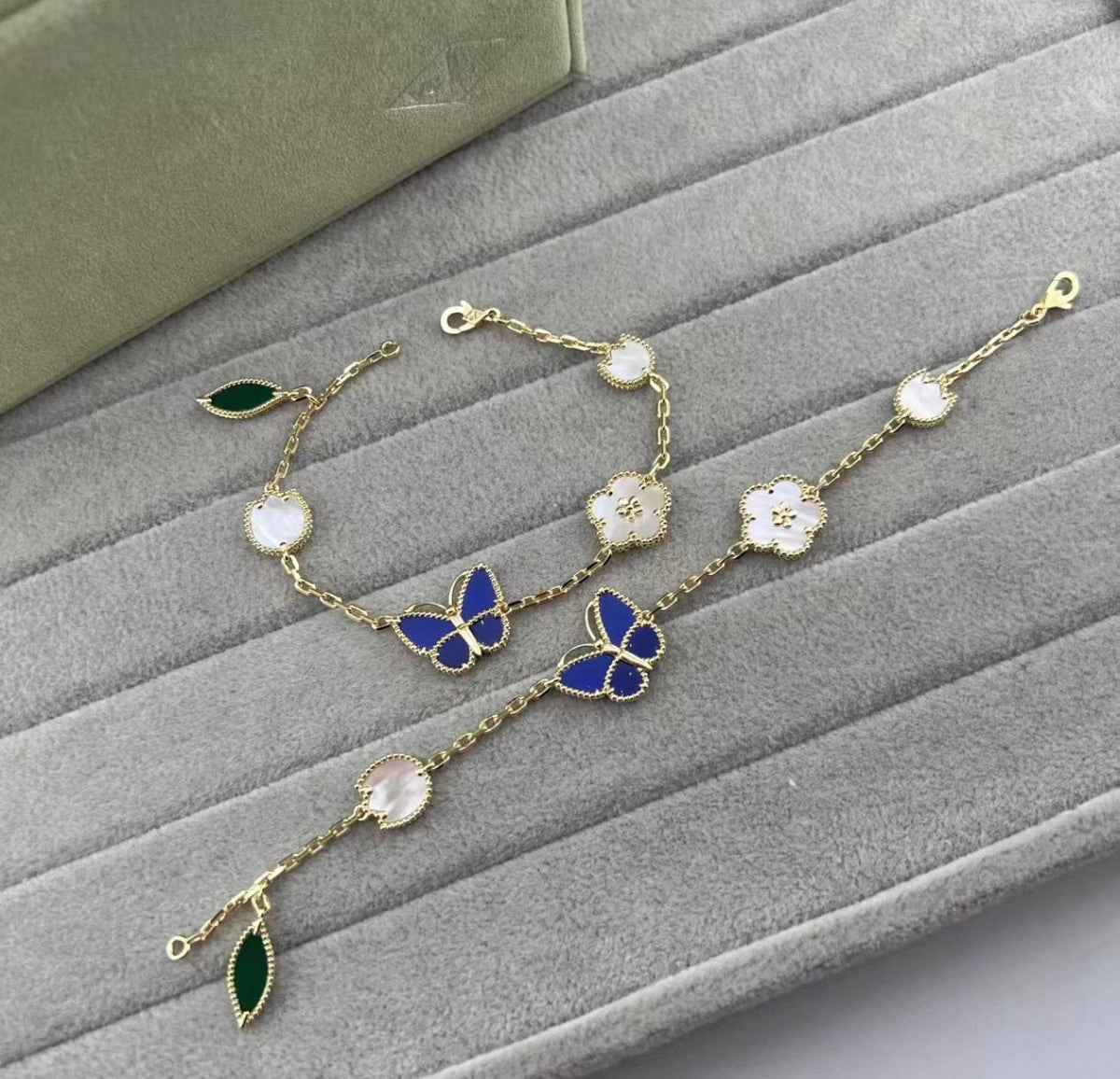 [Leaves ]LUCKY SPRING GOLD BLUESTONE WHITE MOTHER-OF-PEARL BRACELET