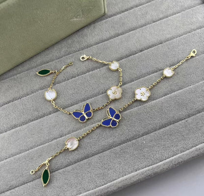 [Leaves ]LUCKY SPRING GOLD BLUESTONE WHITE MOTHER-OF-PEARL BRACELET