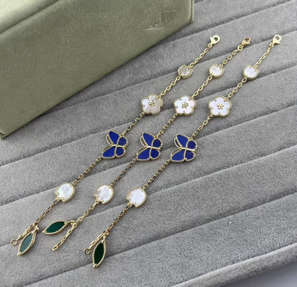 [Leaves ]LUCKY SPRING GOLD BLUESTONE WHITE MOTHER-OF-PEARL BRACELET