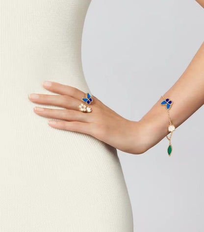 [Leaves ]LUCKY SPRING GOLD BLUESTONE WHITE MOTHER-OF-PEARL BRACELET